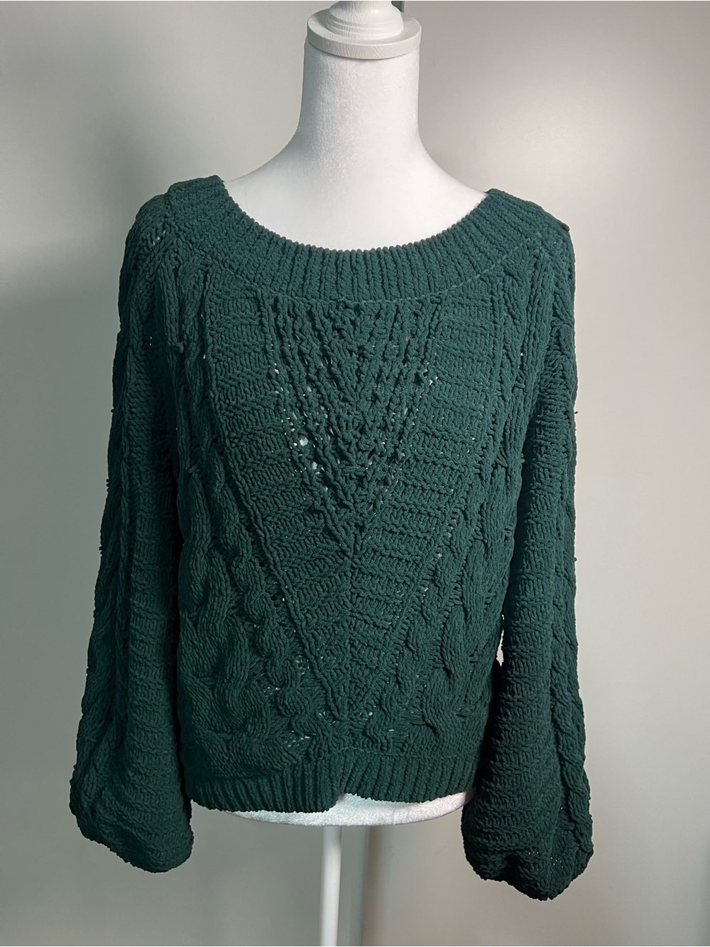 Express Dark Teal Cable Knit Scoop Neck Sweater